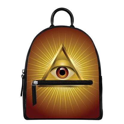 Masonic Eye Sight Print Leather Backpack