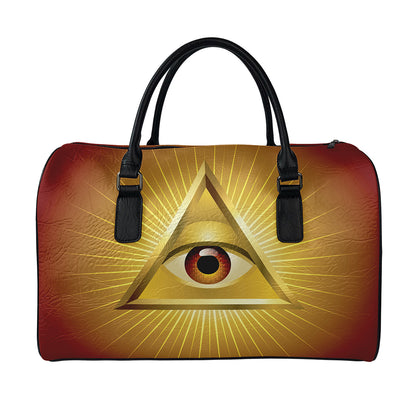 Masonic Eye Sight Print Leather Duffle Bag