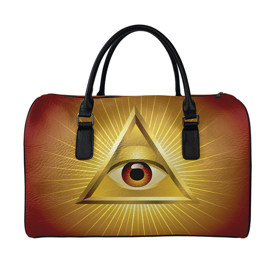 Masonic Eye Sight Print Leather Duffle Bag