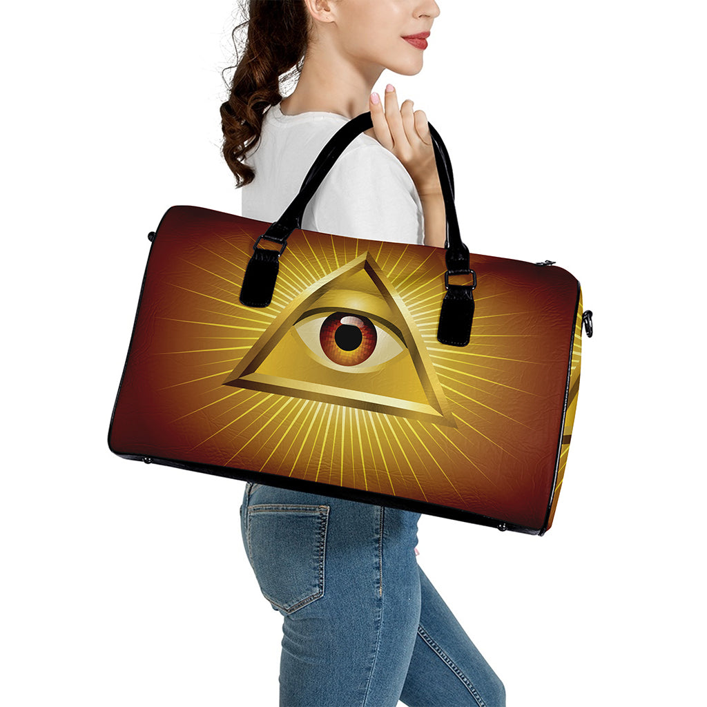 Masonic Eye Sight Print Leather Duffle Bag