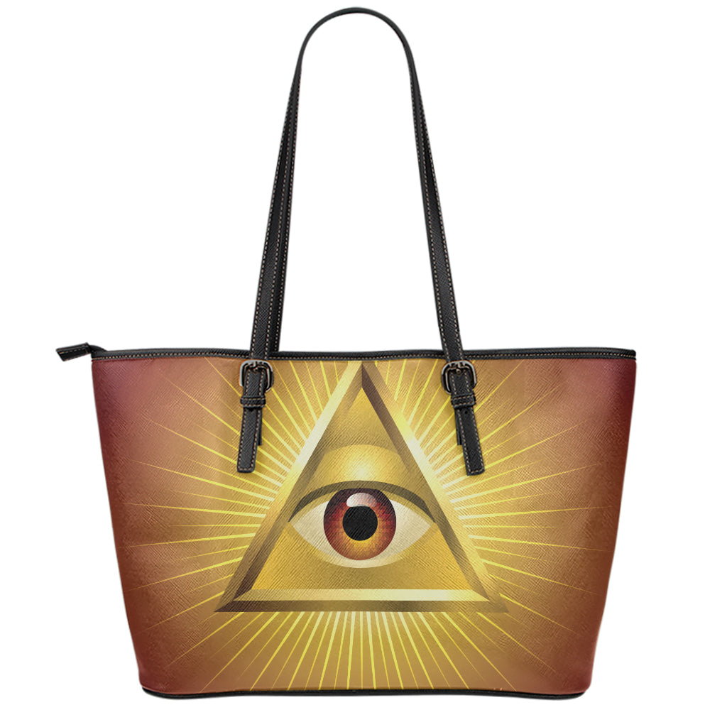 Masonic Eye Sight Print Leather Tote Bag