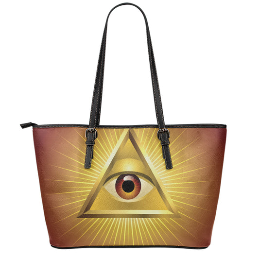 Masonic Eye Sight Print Leather Tote Bag