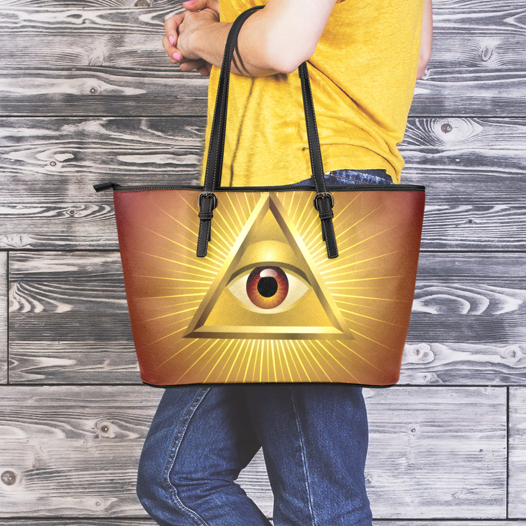 Masonic Eye Sight Print Leather Tote Bag