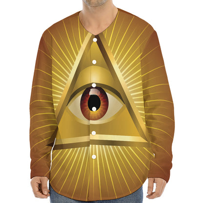 Masonic Eye Sight Print Long Sleeve Baseball Jersey
