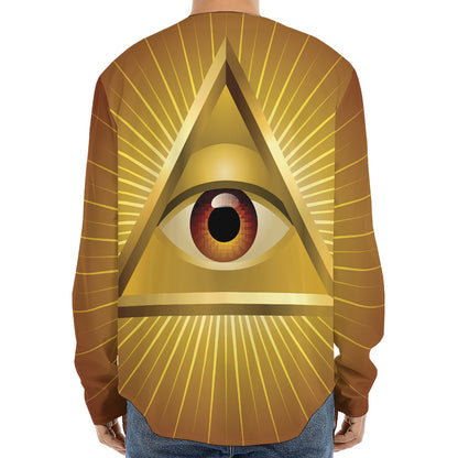 Masonic Eye Sight Print Long Sleeve Baseball Jersey