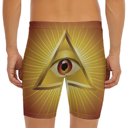 Masonic Eye Sight Print Men's Long Boxer Briefs