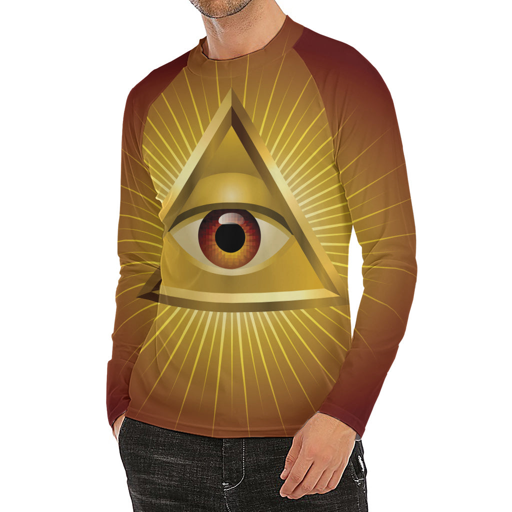 Masonic Eye Sight Print Men's Long Sleeve Rash Guard