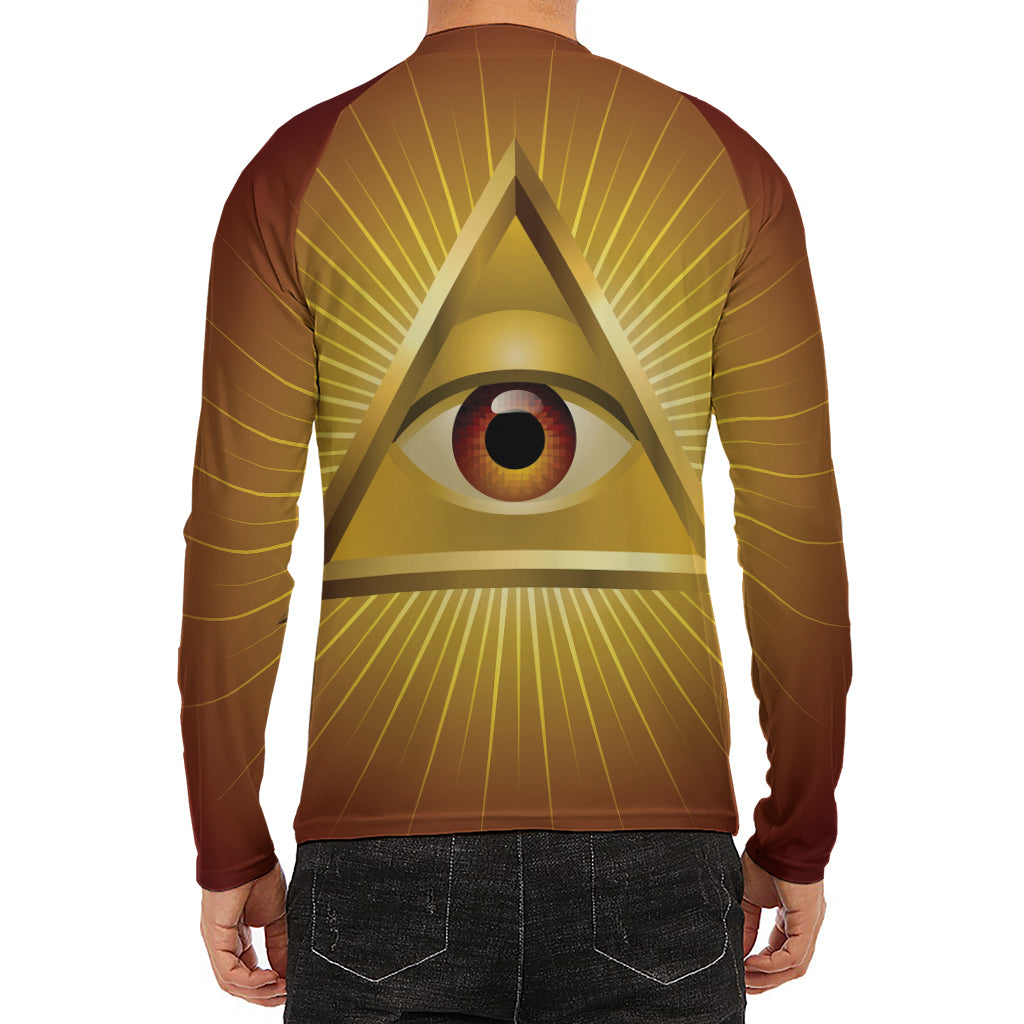Masonic Eye Sight Print Men's Long Sleeve Rash Guard