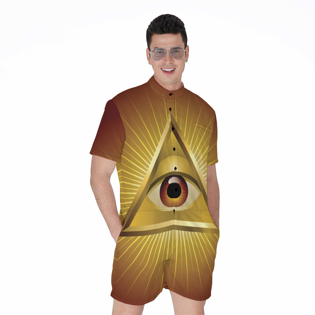Masonic Eye Sight Print Men's Rompers