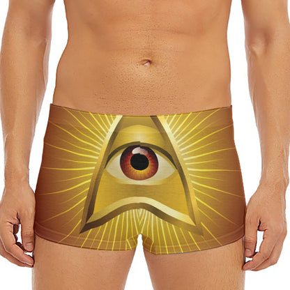 Masonic Eye Sight Print Men's Short Boxer Briefs
