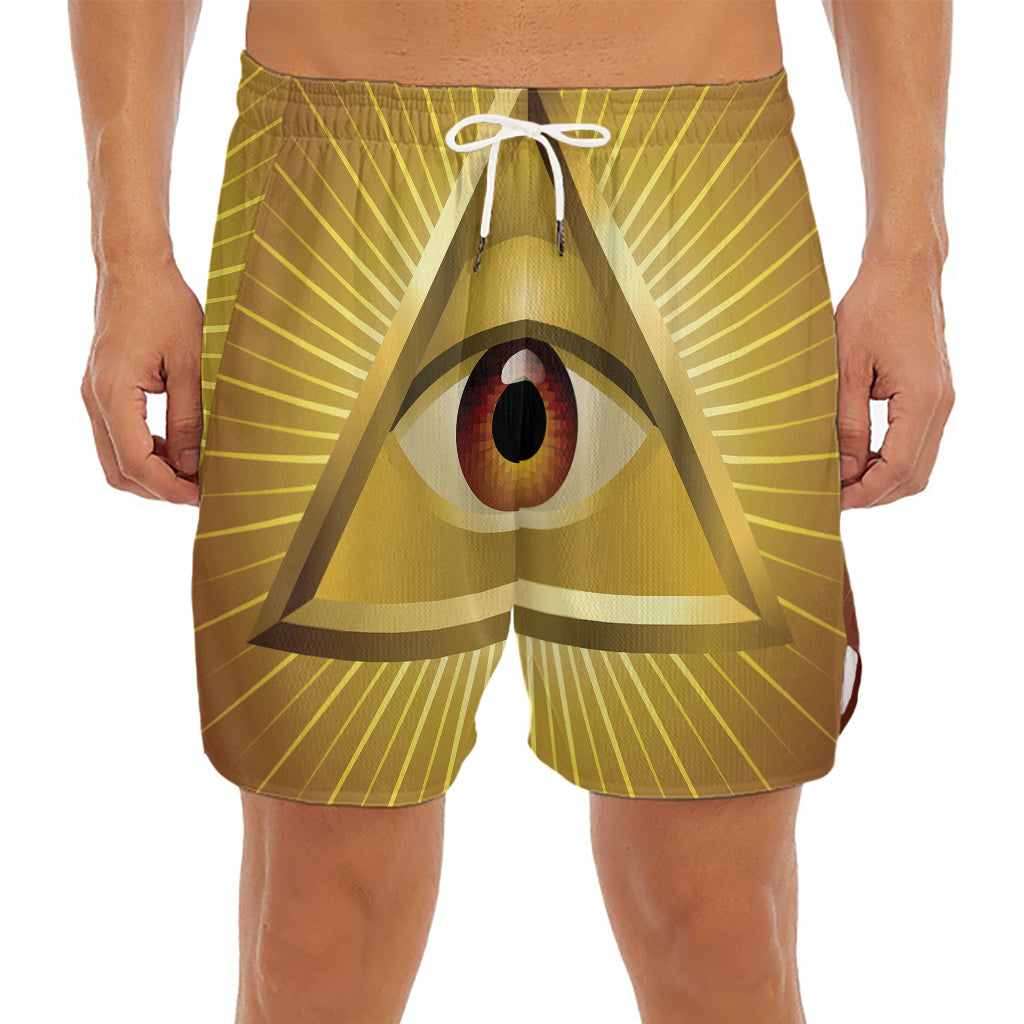 Masonic Eye Sight Print Men's Split Running Shorts