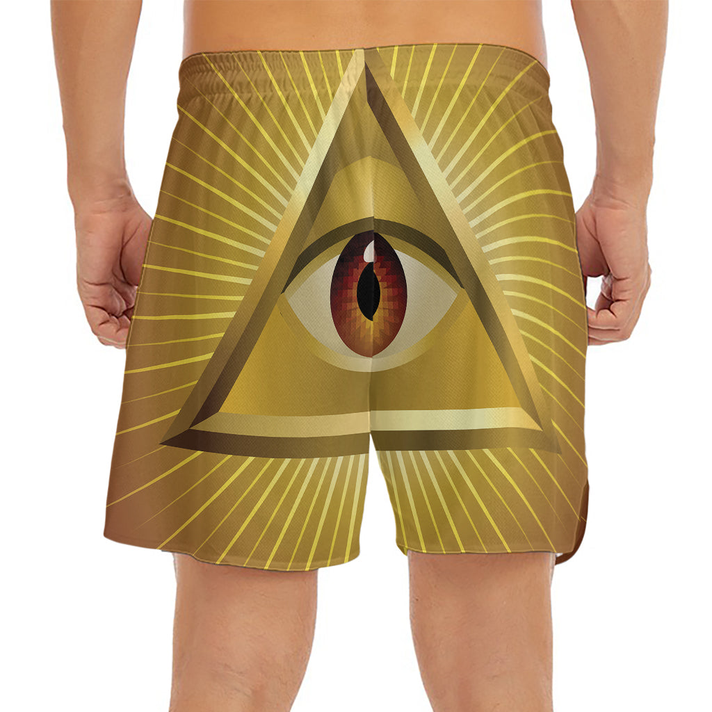 Masonic Eye Sight Print Men's Split Running Shorts