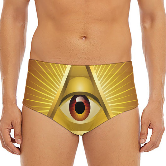 Masonic Eye Sight Print Men's Triangle Swim Briefs