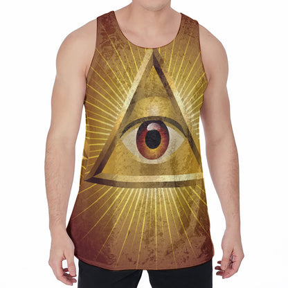 Masonic Eye Sight Print Men's Velvet Tank Top