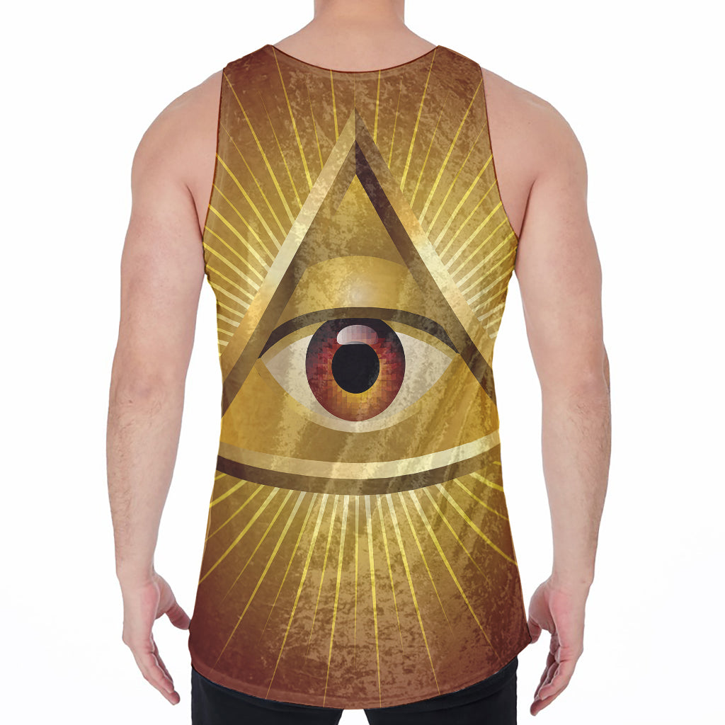 Masonic Eye Sight Print Men's Velvet Tank Top