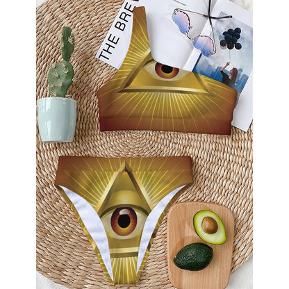 Masonic Eye Sight Print One Shoulder Bikini Top