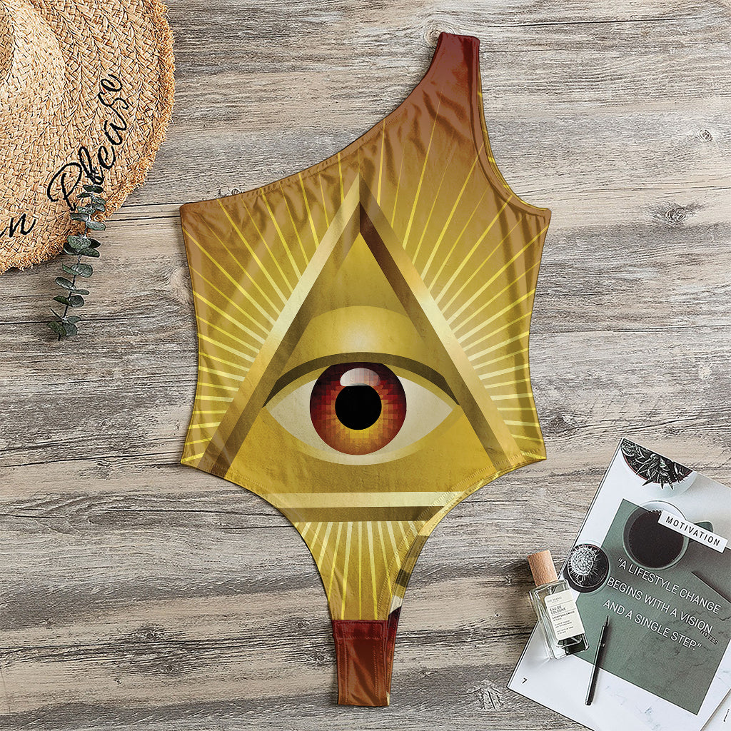 Masonic Eye Sight Print One Shoulder Bodysuit