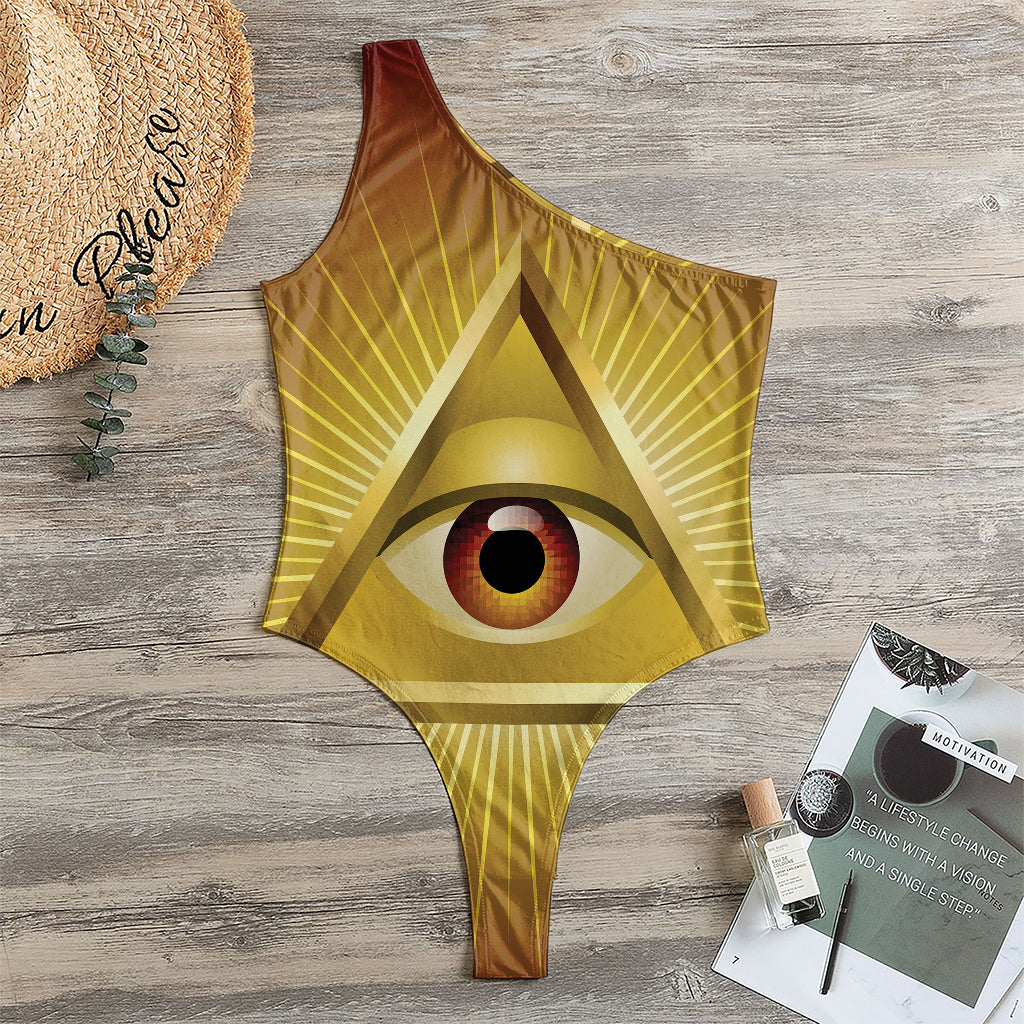 Masonic Eye Sight Print One Shoulder Bodysuit