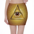 Masonic Eye Sight Print Pencil Mini Skirt