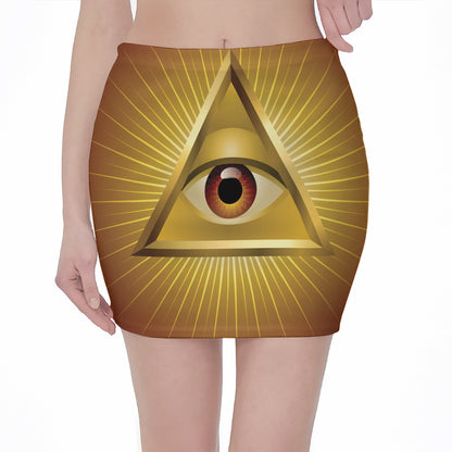 Masonic Eye Sight Print Pencil Mini Skirt