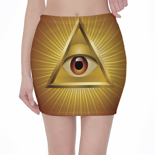 Masonic Eye Sight Print Pencil Mini Skirt