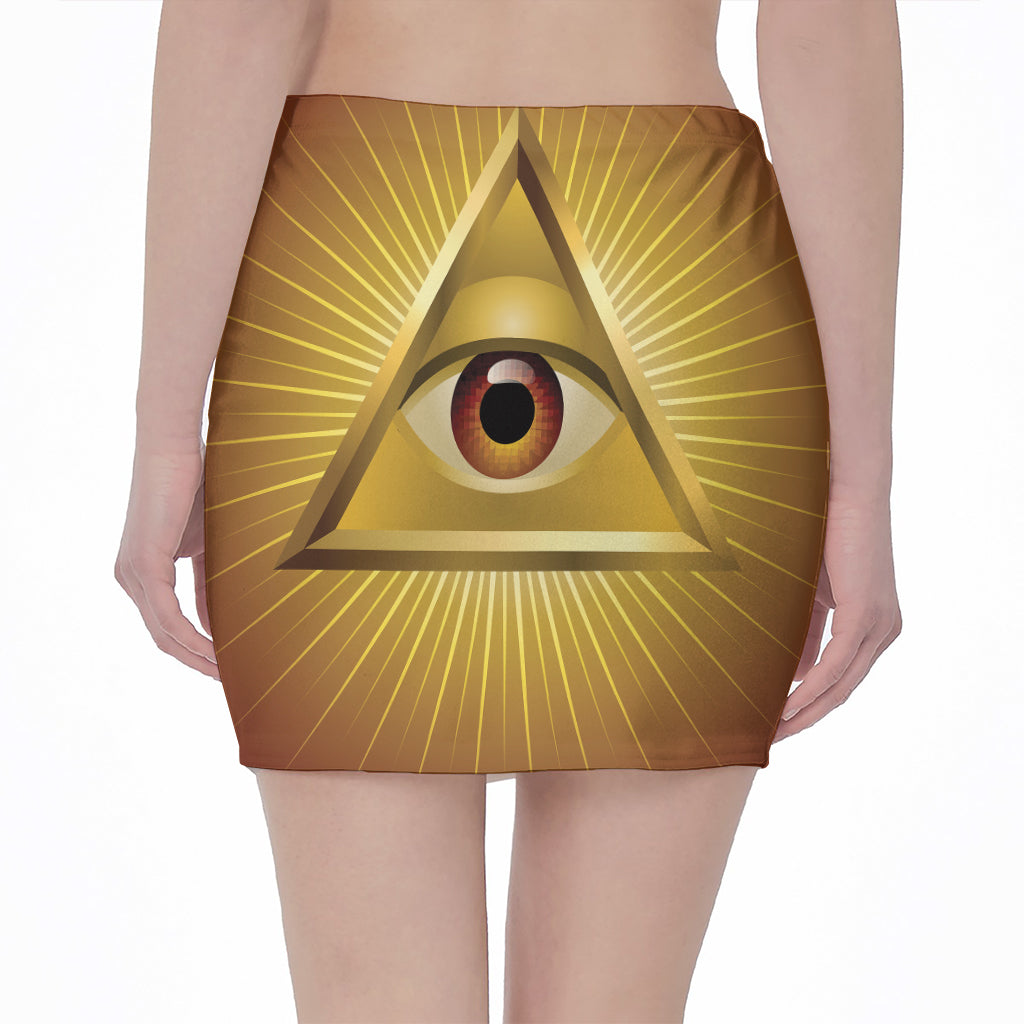 Masonic Eye Sight Print Pencil Mini Skirt