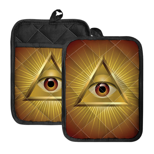 Masonic Eye Sight Print Pot Holders With Pocket