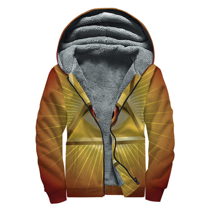 Masonic Eye Sight Print Sherpa Lined Zip Up Hoodie