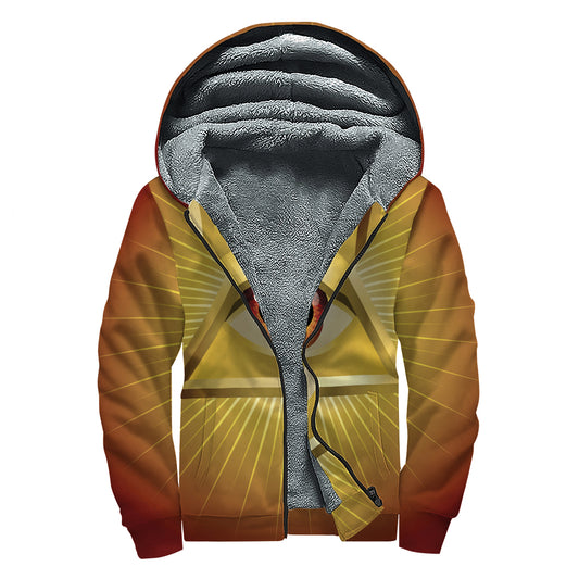 Masonic Eye Sight Print Sherpa Lined Zip Up Hoodie