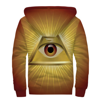 Masonic Eye Sight Print Sherpa Lined Zip Up Hoodie