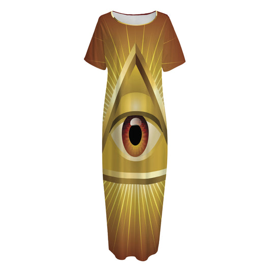 Masonic Eye Sight Print Short Sleeve Long Nightdress