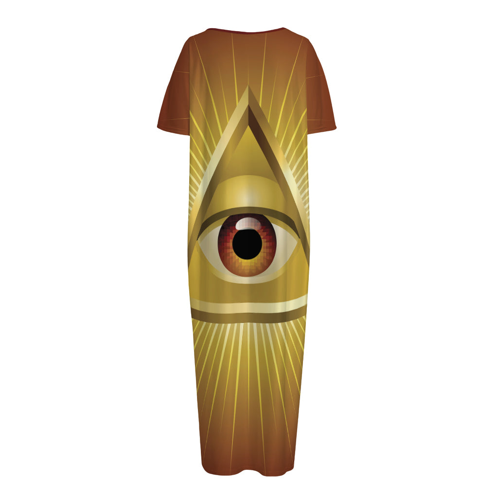Masonic Eye Sight Print Short Sleeve Long Nightdress
