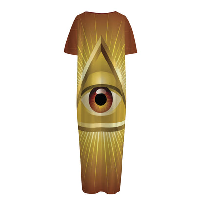 Masonic Eye Sight Print Short Sleeve Long Nightdress
