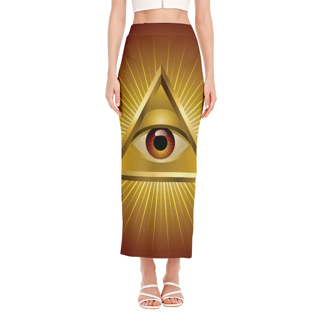 Masonic Eye Sight Print Side Slit Maxi Skirt