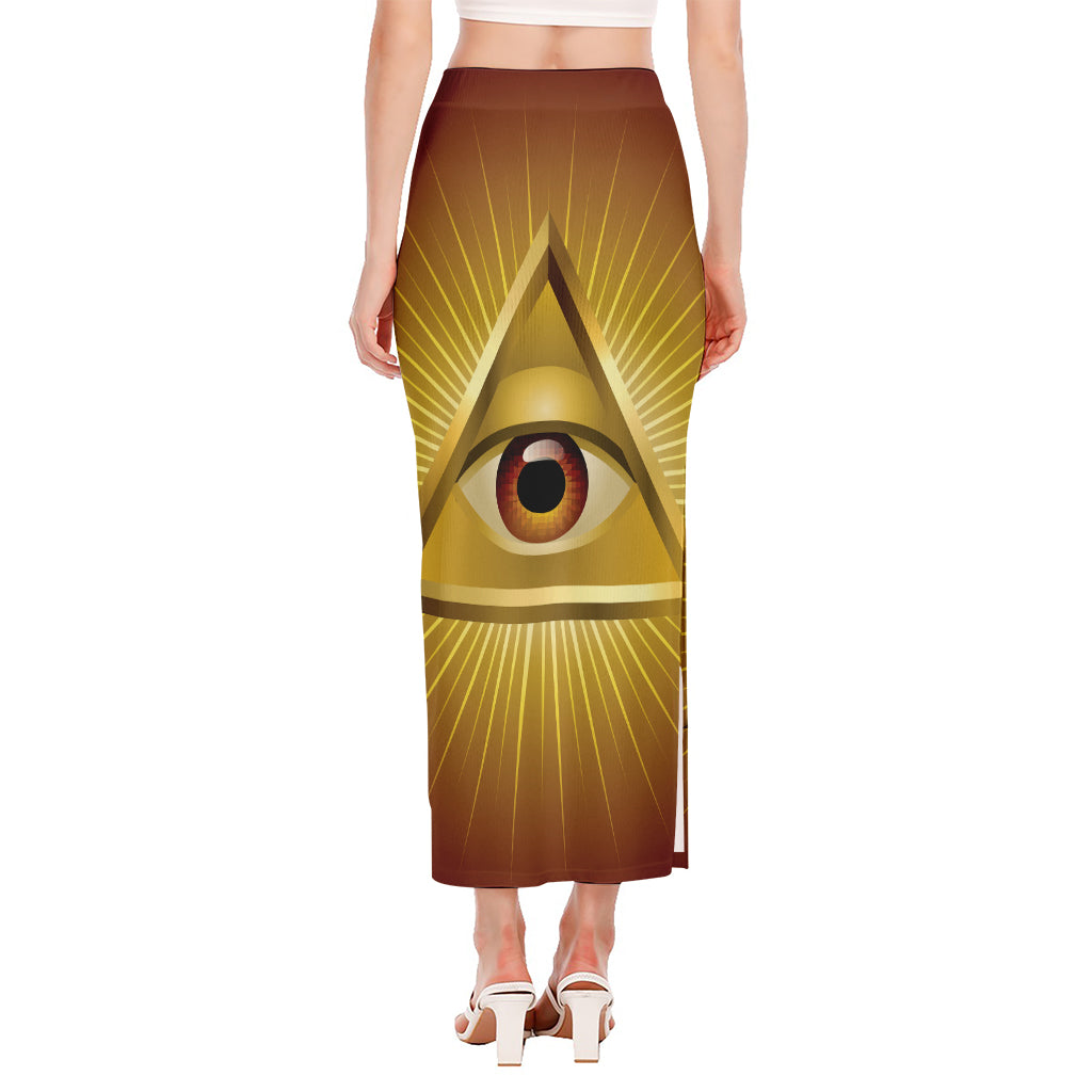 Masonic Eye Sight Print Side Slit Maxi Skirt