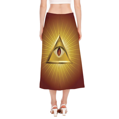 Masonic Eye Sight Print Side Slit Midi Skirt