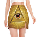 Masonic Eye Sight Print Side Slit Mini Skirt