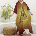 Masonic Eye Sight Print Silk V-Neck Kaftan Dress