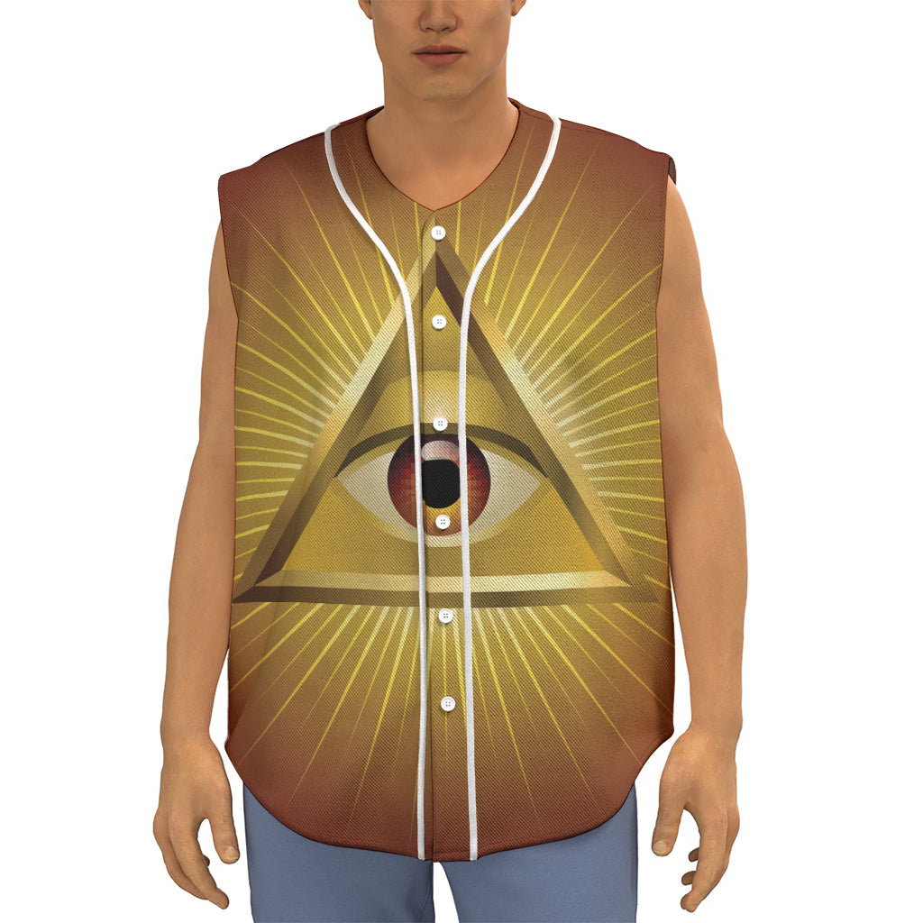 Masonic Eye Sight Print Sleeveless Baseball Jersey