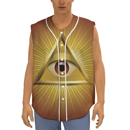 Masonic Eye Sight Print Sleeveless Baseball Jersey