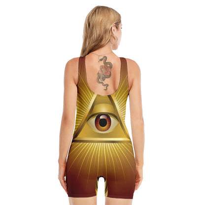 Masonic Eye Sight Print Sleeveless One Piece Swimsuit