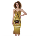 Masonic Eye Sight Print Slim Fit Midi Cami Dress