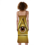 Masonic Eye Sight Print Slim Fit Midi Cami Dress