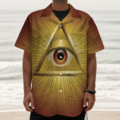 Masonic Eye Sight Print Textured Short Sleeve Shirt