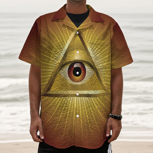Masonic Eye Sight Print Textured Short Sleeve Shirt