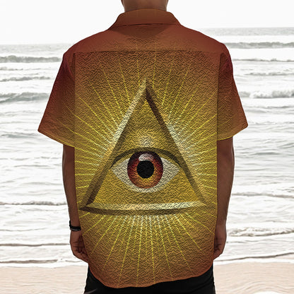 Masonic Eye Sight Print Textured Short Sleeve Shirt