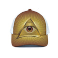 Masonic Eye Sight Print White Mesh Trucker Hat