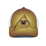 Masonic Eye Sight Print White Mesh Trucker Cap