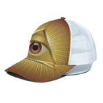 Masonic Eye Sight Print White Mesh Trucker Cap
