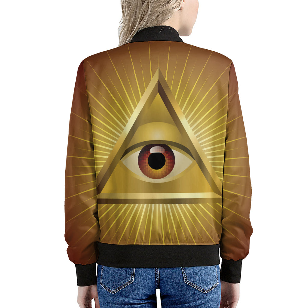 Masonic Eye Sight Print Women's Bomber Jacket